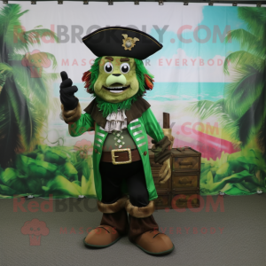 Forest Green Pirate mascot costume character dressed with a Blouse and Shoe clips