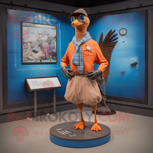 Rust Passenger Pigeon mascot costume character dressed with a Board Shorts and Scarf clips