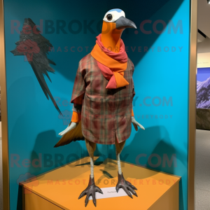 Rust Passenger Pigeon mascot costume character dressed with a Board Shorts and Scarf clips