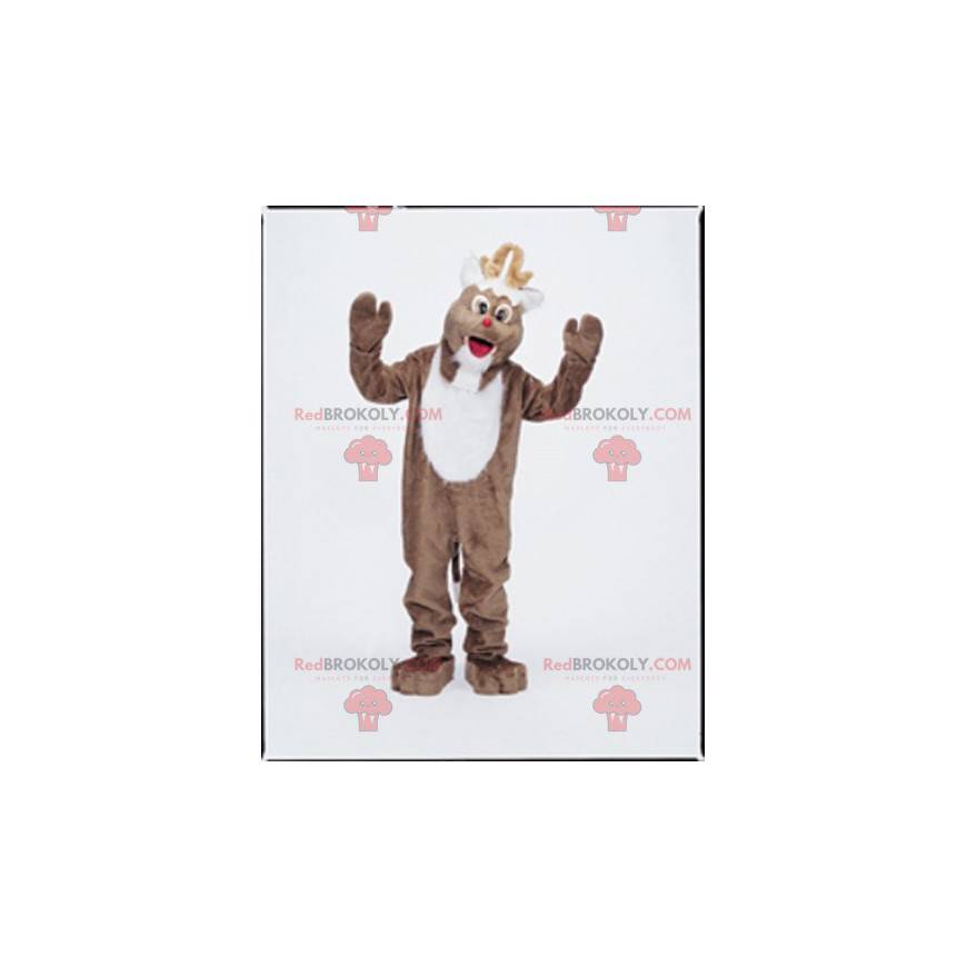 Braunes und weißes Rentiermaskottchen. Weihnachtsmaskottchen - Braunes und weißes Rentiermaskottchen. Weihnachtsmaskottchen -