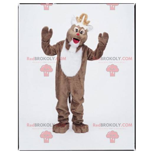 Mascote de rena marrom e branca. Mascote de natal -