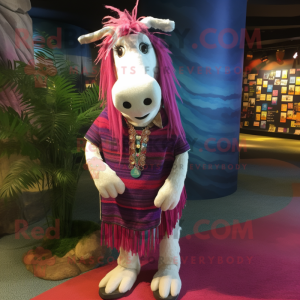 Magenta Quagga mascot costume character dressed with a Cardigan and Bracelets