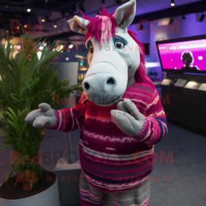 Magenta Quagga mascot costume character dressed with a Cardigan and Bracelets