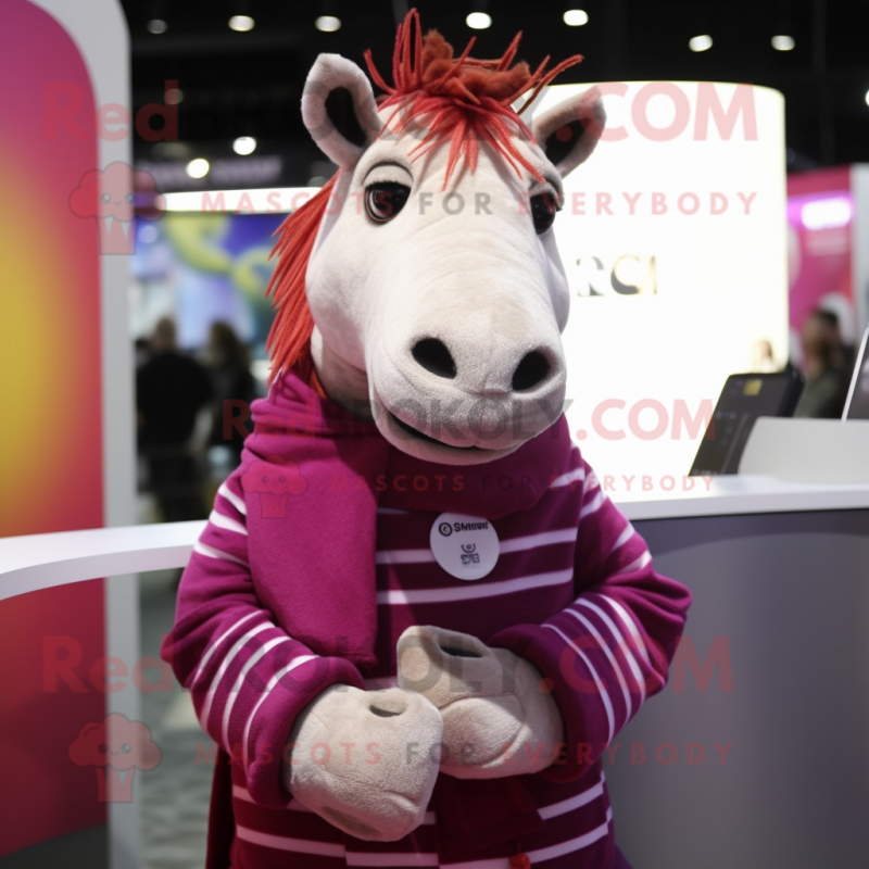 Magenta Quagga mascot costume character dressed with a Cardigan and Bracelets