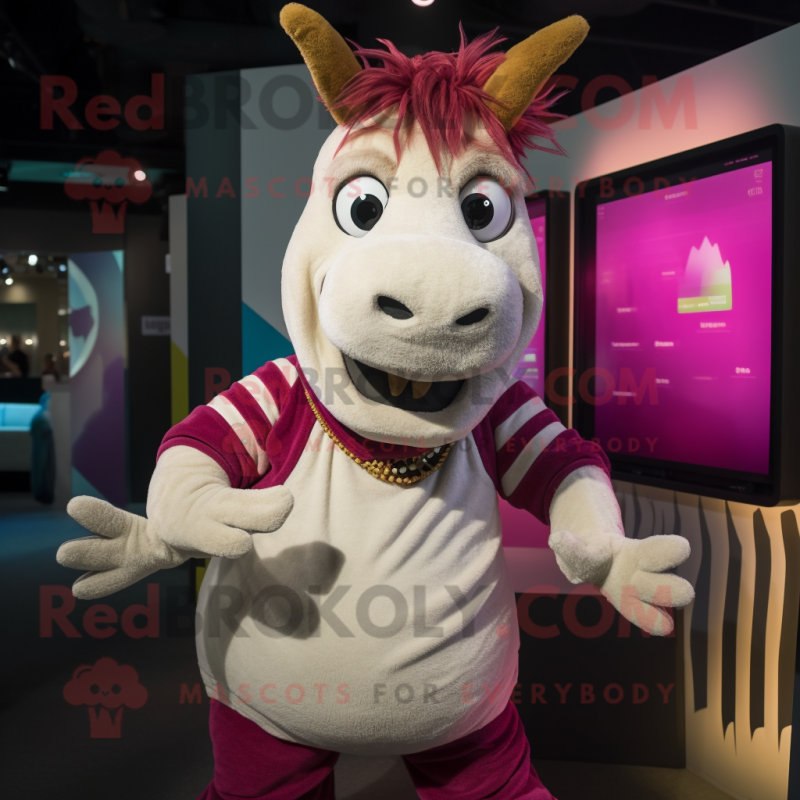 Magenta Quagga mascot costume character dressed with a Cardigan and Bracelets Magenta Quagga mascot costume character dressed with a Cardigan and Bracelets