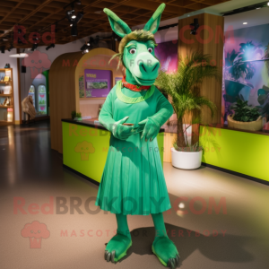 Green Donkey mascot costume character dressed with a Wrap Dress and Hairpins