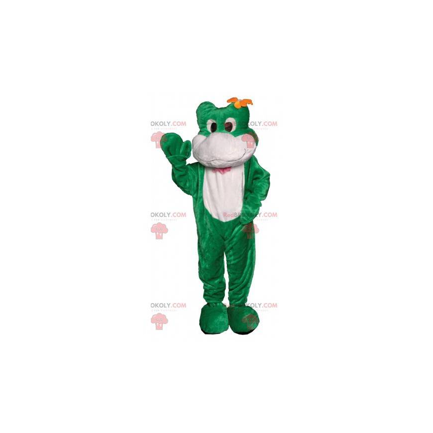 Groene en witte kikker mascotte. Kikker kostuum - Redbrokoly.com