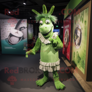 Green Donkey mascot costume character dressed with a Wrap Dress and Hairpins