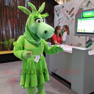 Green Donkey mascot costume character dressed with a Wrap Dress and Hairpins