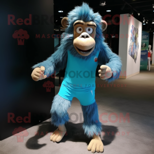 Cyan Baboon mascot costume character dressed with a Running Shorts and Anklets