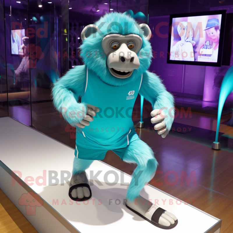 Cyan Baboon mascot costume character dressed with a Running Shorts and Anklets