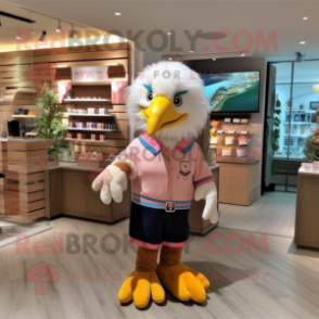 Peach Bald Eagle mascot costume character dressed with a Sweater and Hair clips