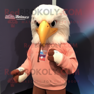 Peach Bald Eagle mascot costume character dressed with a Sweater and Hair clips