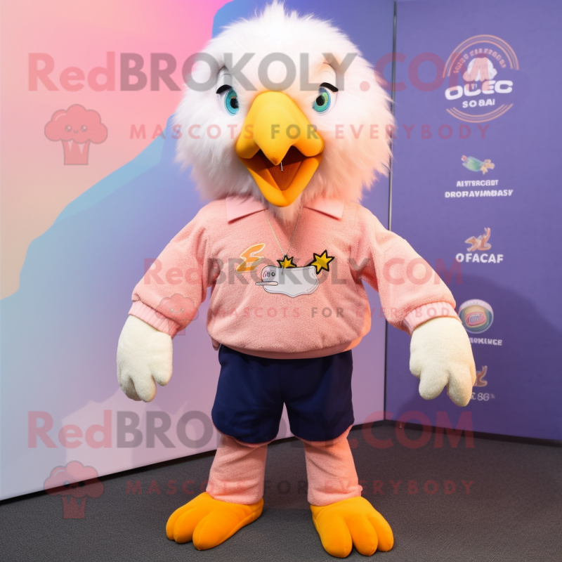 Peach Bald Eagle mascot costume character dressed with a Sweater and Hair clips Peach Bald Eagle mascot costume character dressed with a Sweater and Hair clips