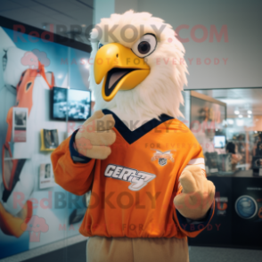 Peach Bald Eagle mascot costume character dressed with a Sweater and Hair clips