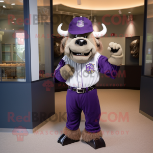 Purple Bison mascot costume character dressed with a Baseball Tee and Belts