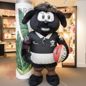 Black Pepper mascot costume character dressed with a Rugby Shirt and Cummerbunds