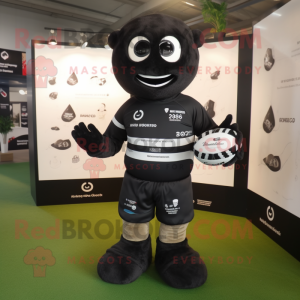 Black Pepper mascot costume character dressed with a Rugby Shirt and Cummerbunds