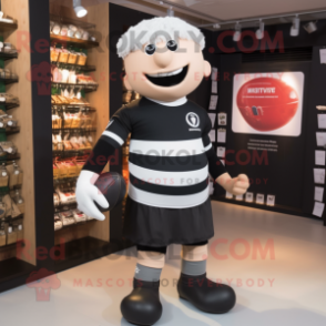 Black Pepper mascot costume character dressed with a Rugby Shirt and Cummerbunds