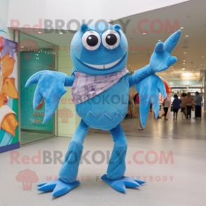 Sky Blue Crab mascot costume character dressed with a Mom Jeans and Scarf clips