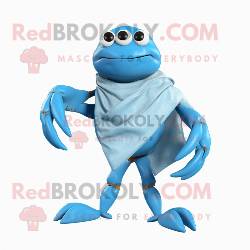 Sky Blue Crab mascot costume character dressed with a Mom Jeans and Scarf clips