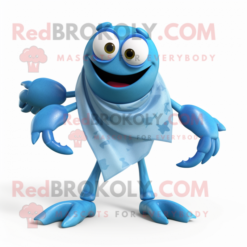 Sky Blue Crab mascot costume character dressed with a Mom Jeans and Scarf clips