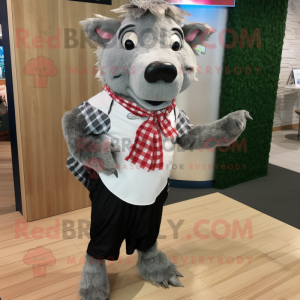 Silver Wild Boar mascot costume character dressed with a Polo Tee and Scarf clips