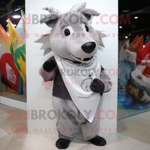 Silver Wild Boar mascot costume character dressed with a Polo Tee and Scarf clips