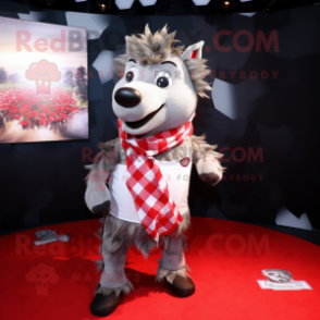 Silver Wild Boar mascot costume character dressed with a Polo Tee and Scarf clips