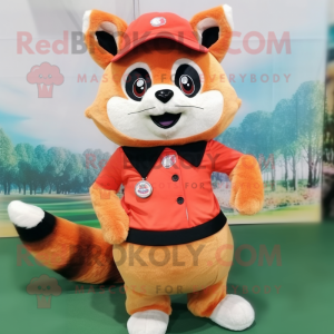 Peach Red Panda mascot costume character dressed with a Mini Skirt and Berets
