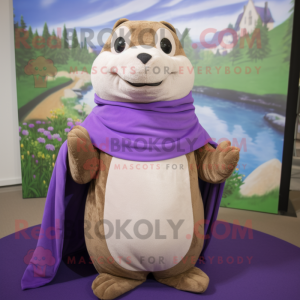 Lavender Beaver mascot costume character dressed with a Turtleneck and Shawl pins