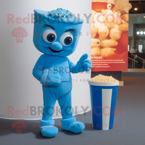 Blue Pop Corn mascot costume character dressed with a Chinos and Gloves
