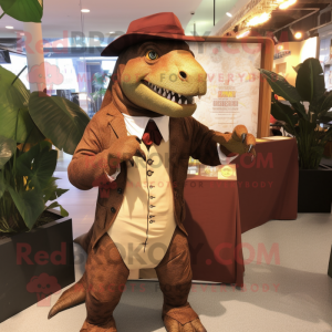 Brown Iguanodon mascot costume character dressed with a Trousers and Cufflinks