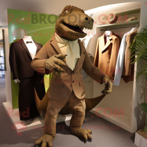 Brown Iguanodon mascot costume character dressed with a Trousers and Cufflinks