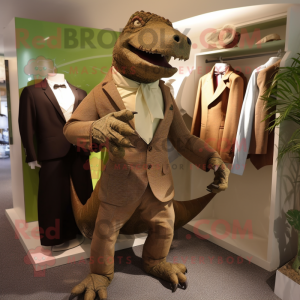 Brun Iguanodon maskot drakt...