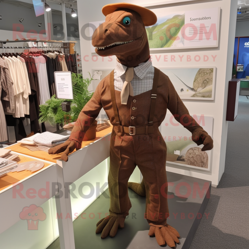 Brown Iguanodon mascot costume character dressed with a Trousers and Cufflinks Brown Iguanodon mascot costume character dressed with a Trousers and Cufflinks