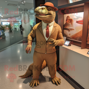 Brown Iguanodon mascot costume character dressed with a Trousers and Cufflinks