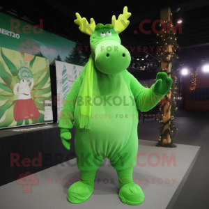 Green Moose mascot costume character dressed with a One-Piece Swimsuit and Scarves