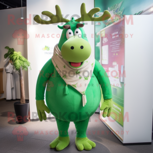 Green Moose mascot costume character dressed with a One-Piece Swimsuit and Scarves