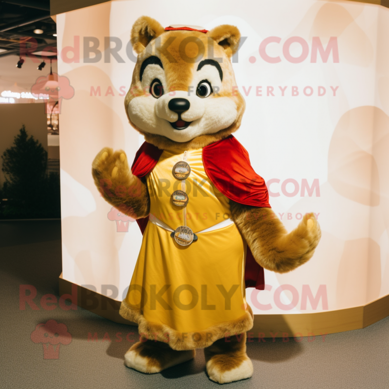 Gold Marten mascot costume character dressed with a A-Line Skirt and Mittens Gold Marten mascot costume character dressed with a A-Line Skirt and Mittens