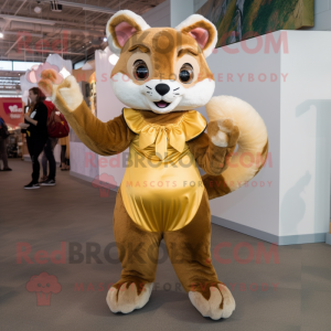 Gold Marten mascot costume character dressed with a A-Line Skirt and Mittens