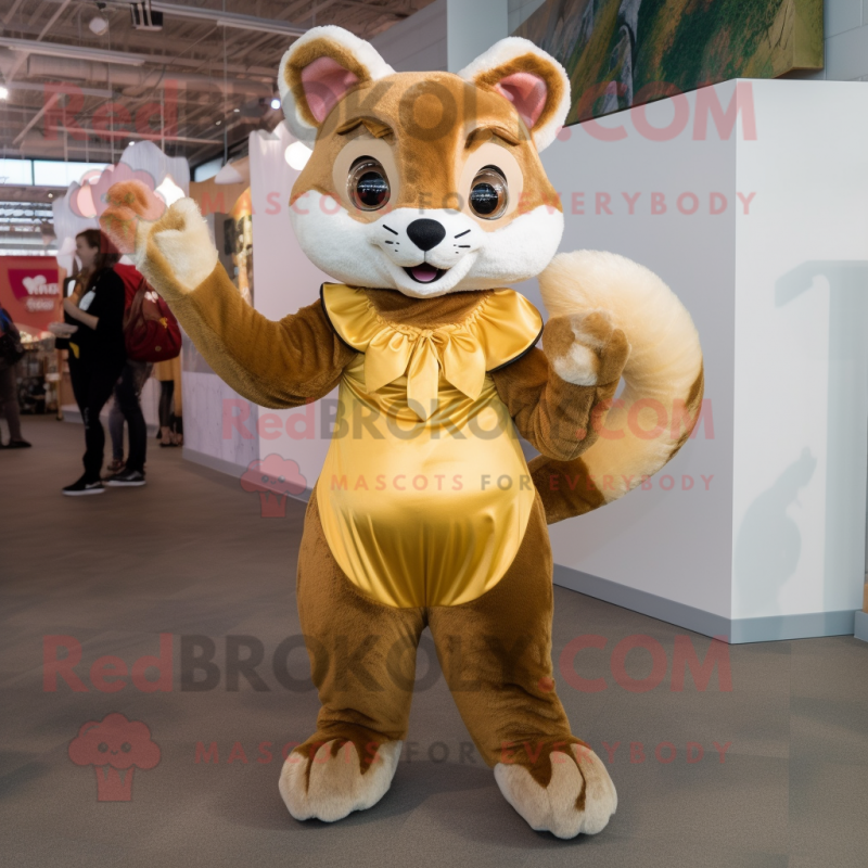 Gold Marten mascot costume character dressed with a A-Line Skirt and Mittens Gold Marten mascot costume character dressed with a A-Line Skirt and Mittens