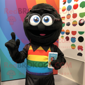 Black Rainbow mascot costume character dressed with a Button-Up Shirt and Reading glasses