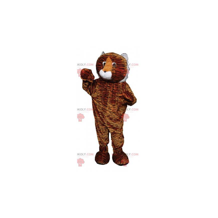 Mascotte leopardo marrone e bianco con strisce nere -