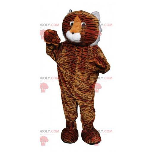 Mascotte de léopard marron et blanc avec des rayures noires -
