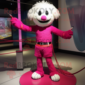 Magenta Tightrope Walker mascot costume character dressed with a Shorts and Bracelets