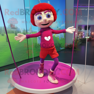 Magenta Tightrope Walker mascot costume character dressed with a Shorts and Bracelets