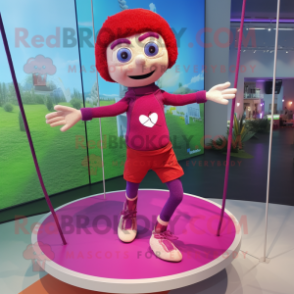 Magenta Tightrope Walker mascot costume character dressed with a Shorts and Bracelets