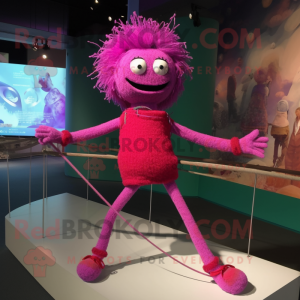 Magenta Tightrope Walker mascot costume character dressed with a Shorts and Bracelets