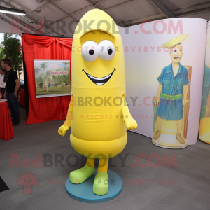 Lemon Yellow Aglet mascot costume character dressed with a Bootcut Jeans and Eyeglasses
